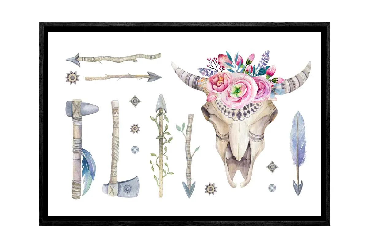 Boho Floral Skull & Arrows | Canvas Wall Art Print