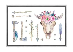 Boho Floral Skull & Arrows | Canvas Wall Art Print