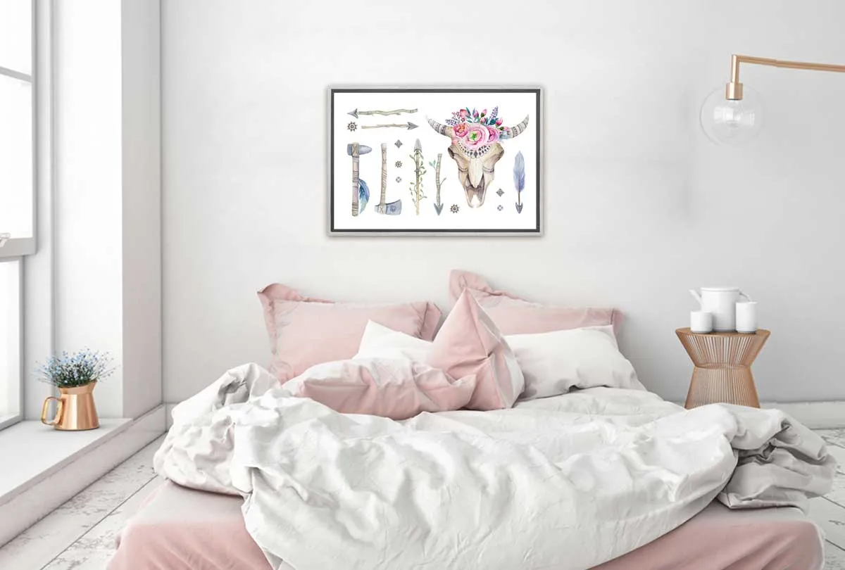 Boho Floral Skull & Arrows | Canvas Wall Art Print