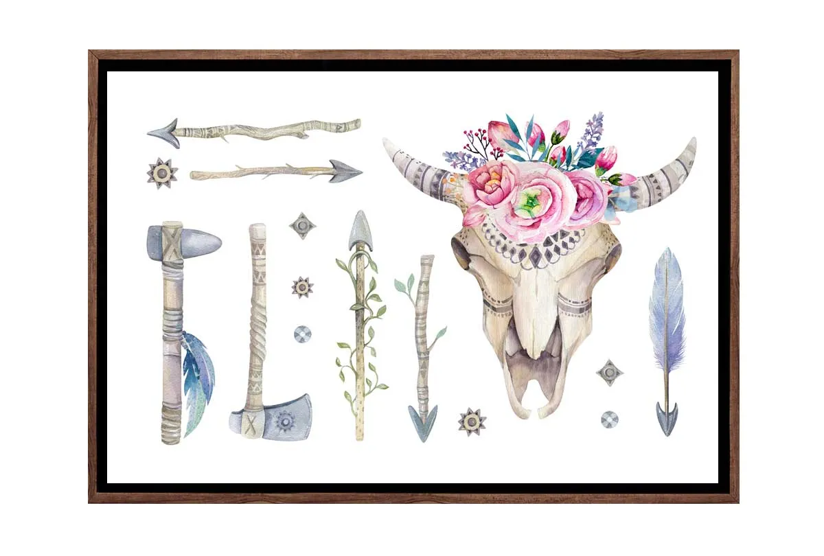 Boho Floral Skull & Arrows | Canvas Wall Art Print