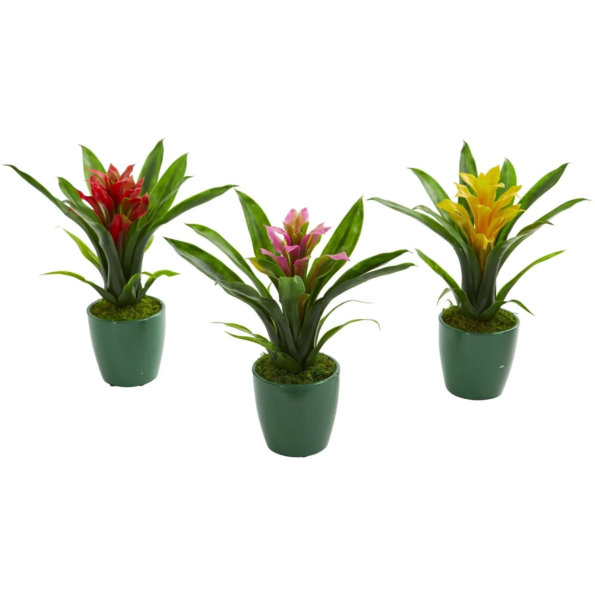 Bromeliad Artificial Plant in Green Planter (Set of 3)