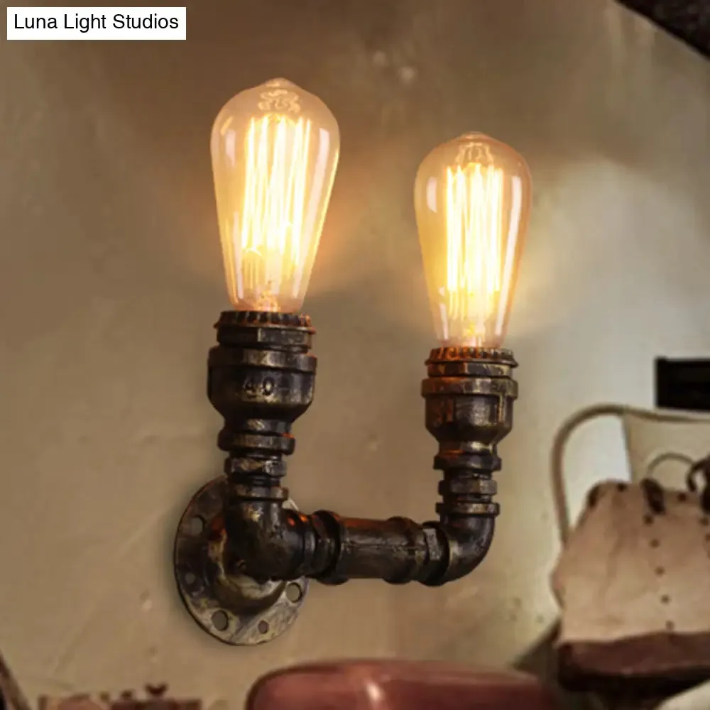 Bronze Iron U-Shaped Pipe Wall Mount with 2 Bulbs Industrial Light Fixture