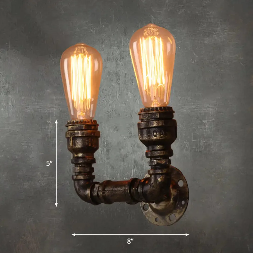 Bronze Iron U-Shaped Pipe Wall Mount with 2 Bulbs Industrial Light Fixture