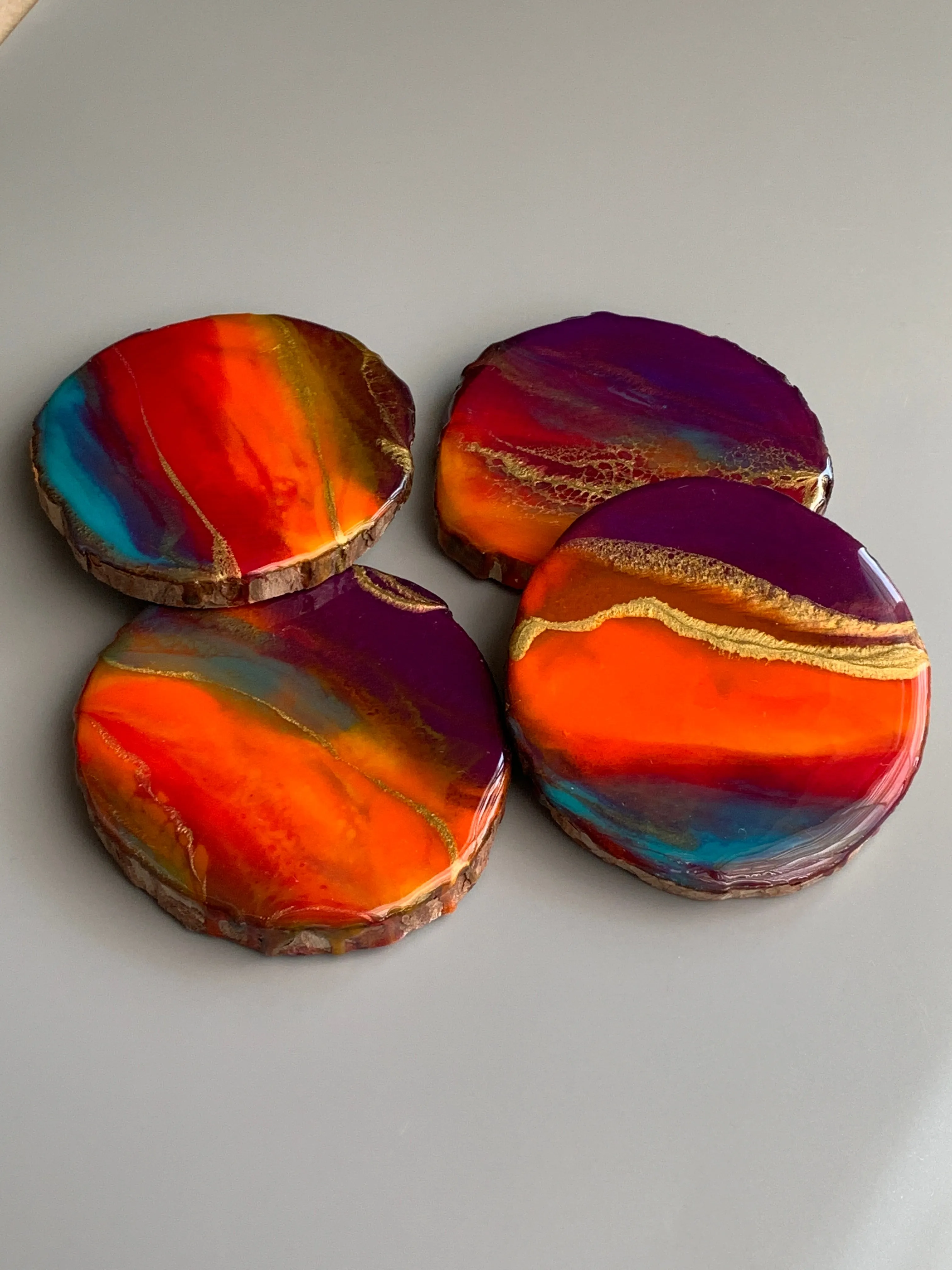 California Sunset Coasters - Set of 4 on wood