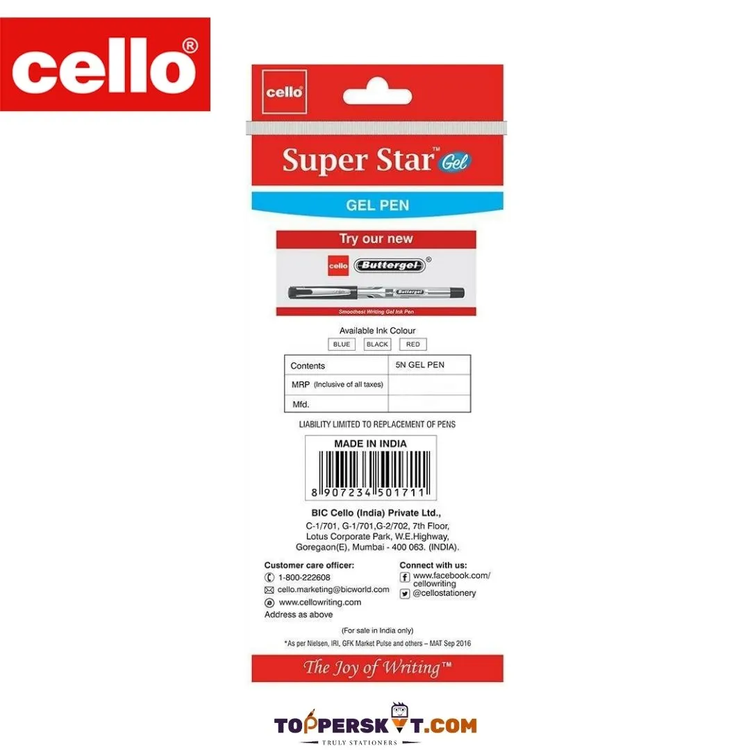 Cello Super Star Gel Pen Set  – Blue ( Pack of 5 )