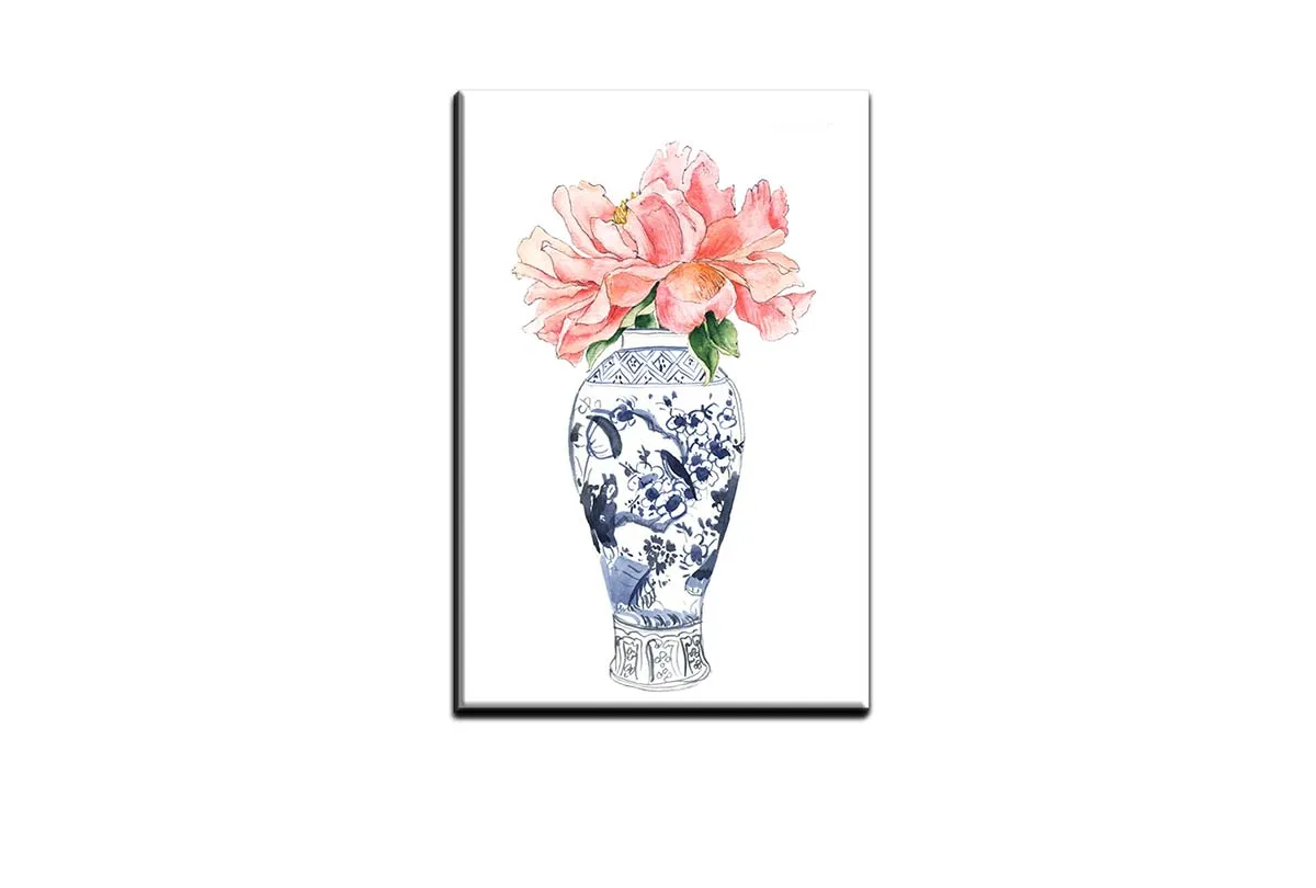 Chinoiserie Vase with Flowers | Hamptons Canvas Wall Art Print