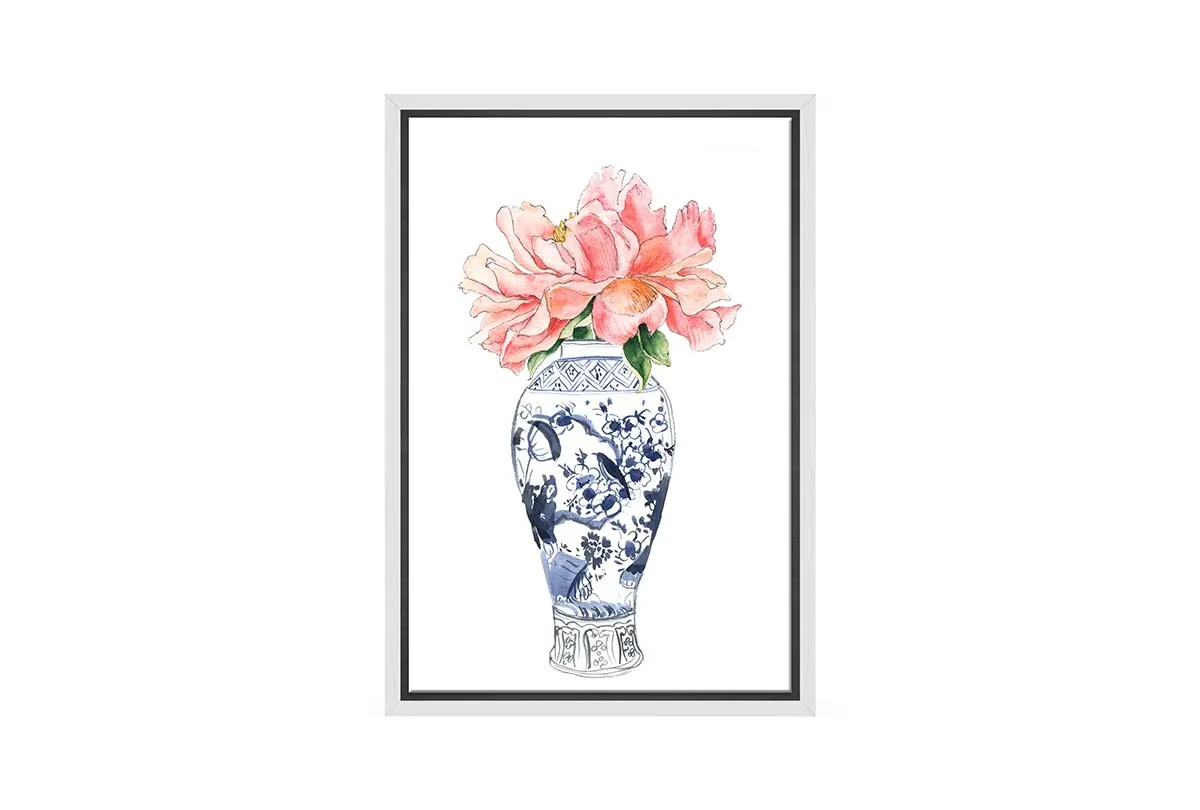 Chinoiserie Vase with Flowers | Hamptons Canvas Wall Art Print