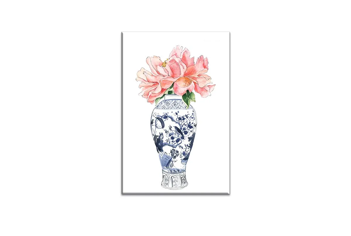 Chinoiserie Vase with Flowers | Hamptons Canvas Wall Art Print