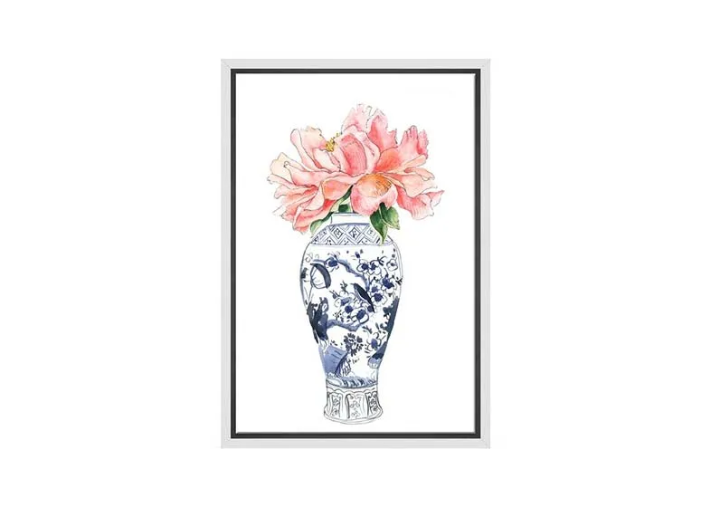 Chinoiserie Vase with Flowers | Hamptons Canvas Wall Art Print