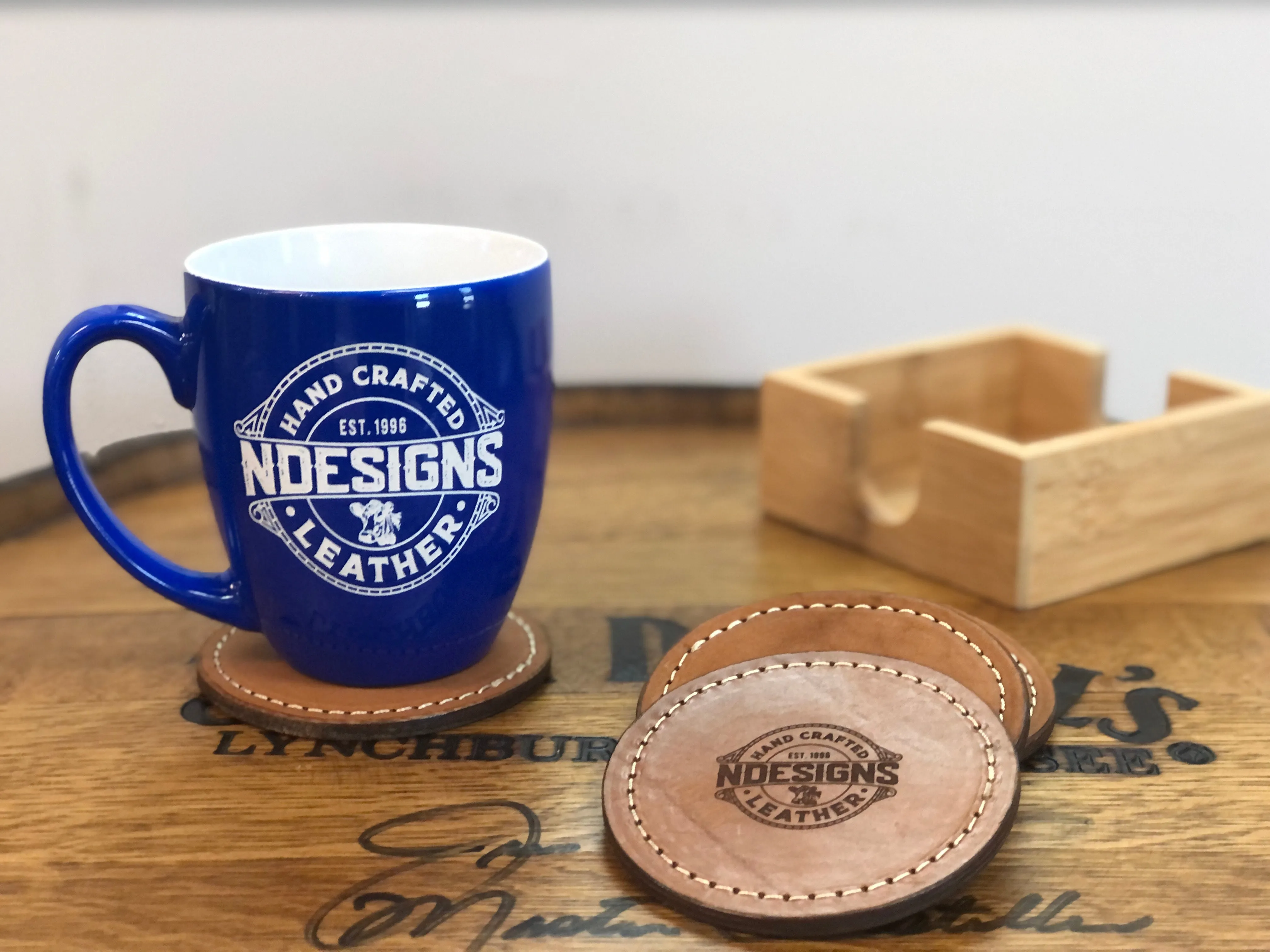 Custom Engraved Circle Leather Coasters with Logo