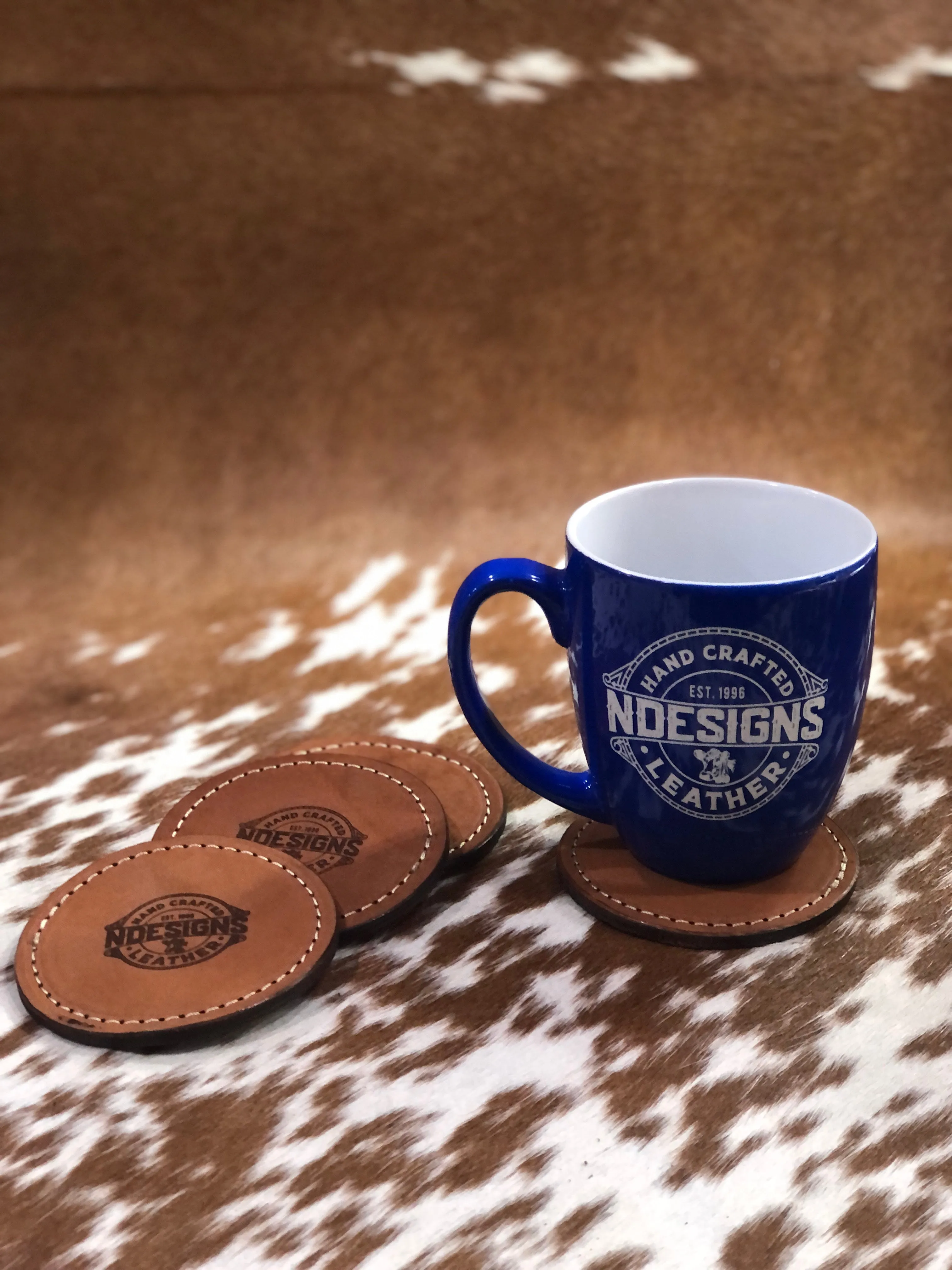 Custom Engraved Circle Leather Coasters with Logo