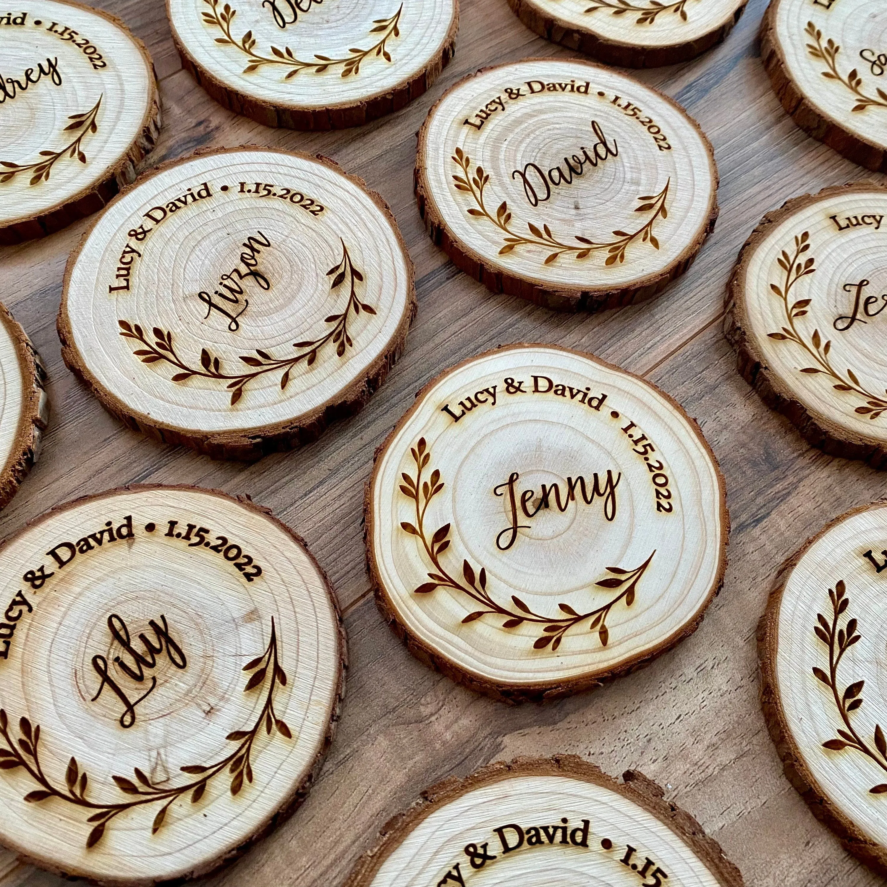 Custom Wood Slice Wedding Favors