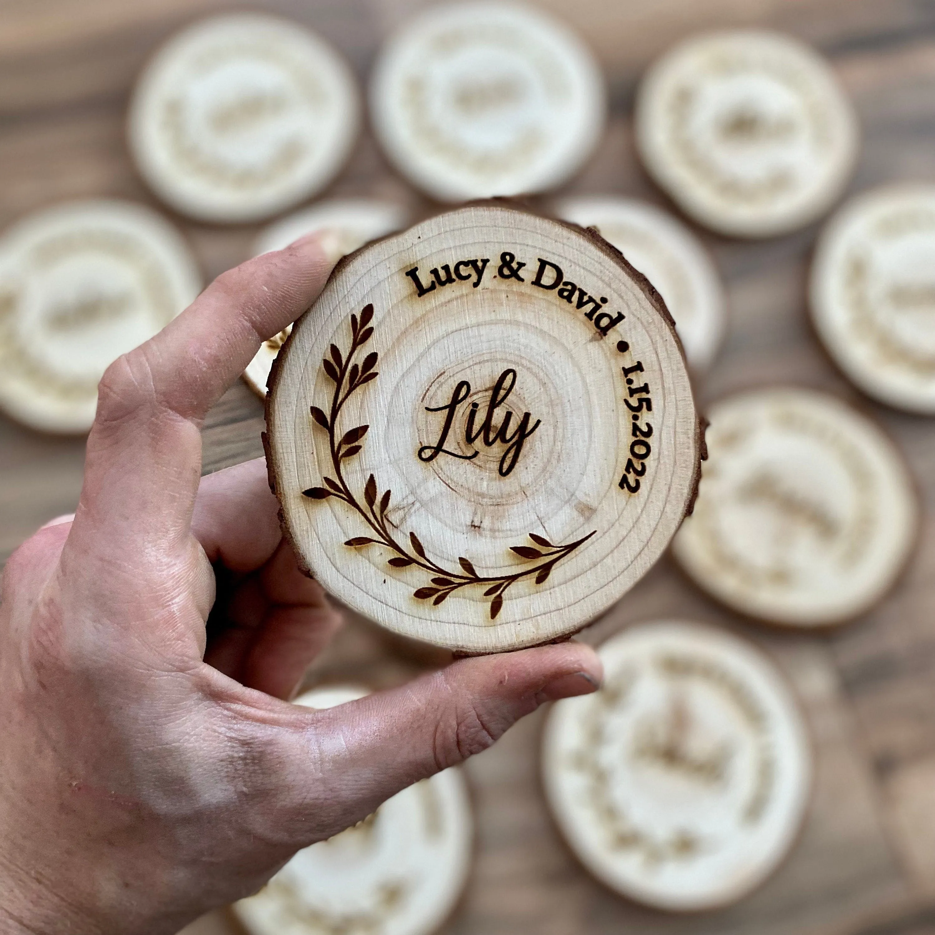 Custom Wood Slice Wedding Favors