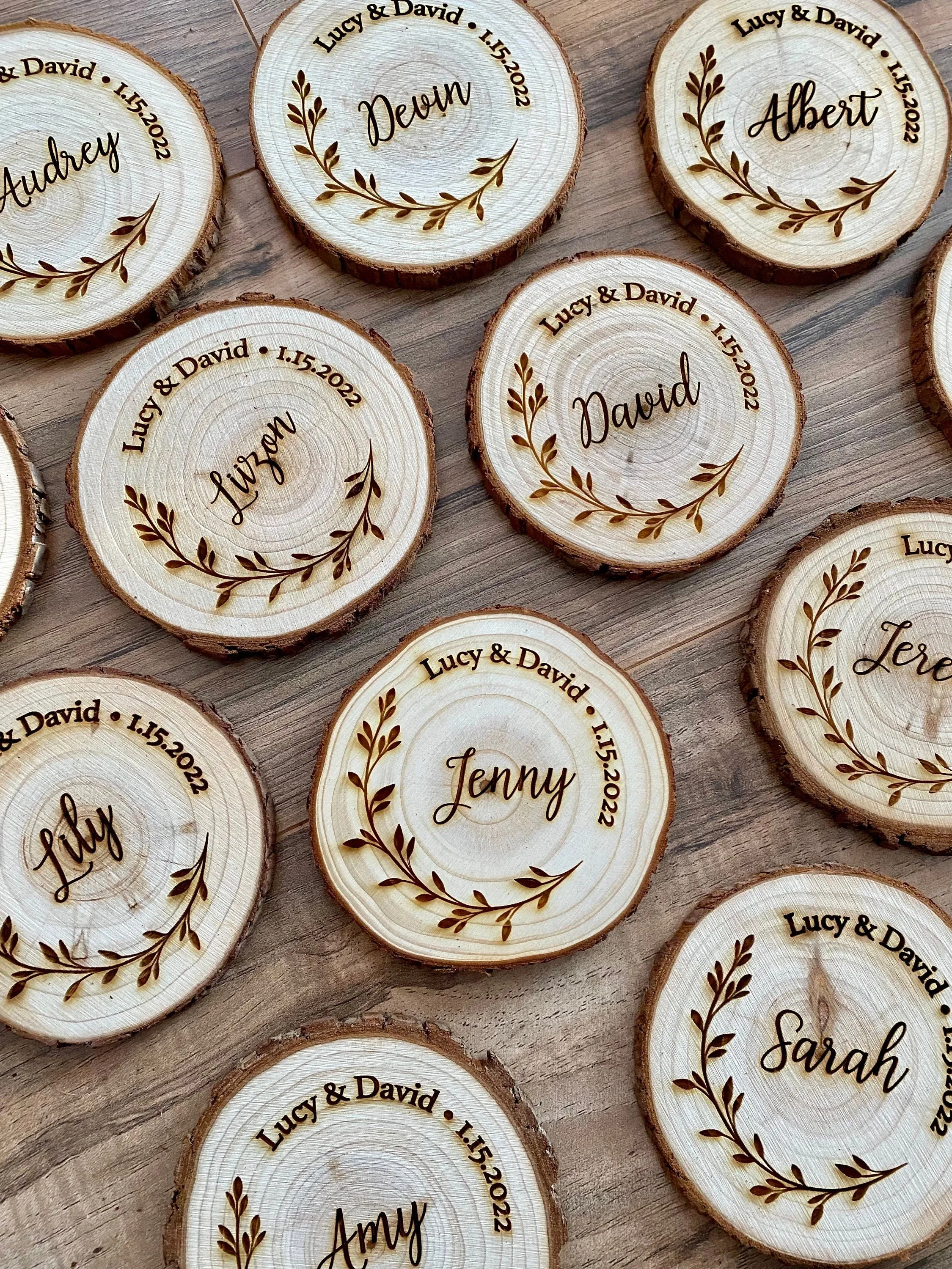 Custom Wood Slice Wedding Favors