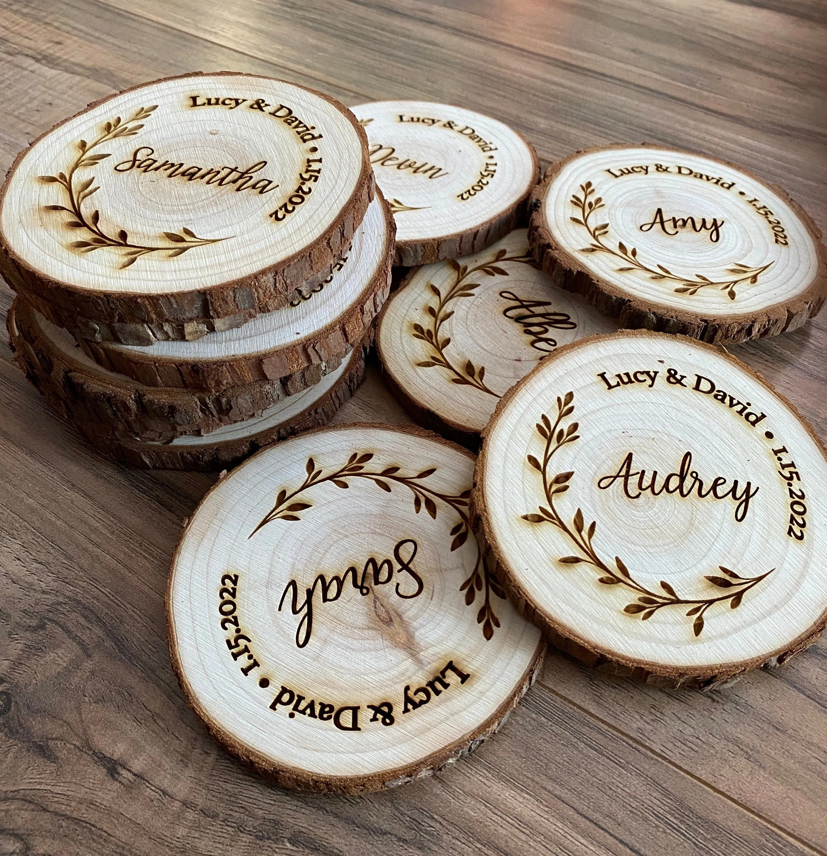 Custom Wood Slice Wedding Favors