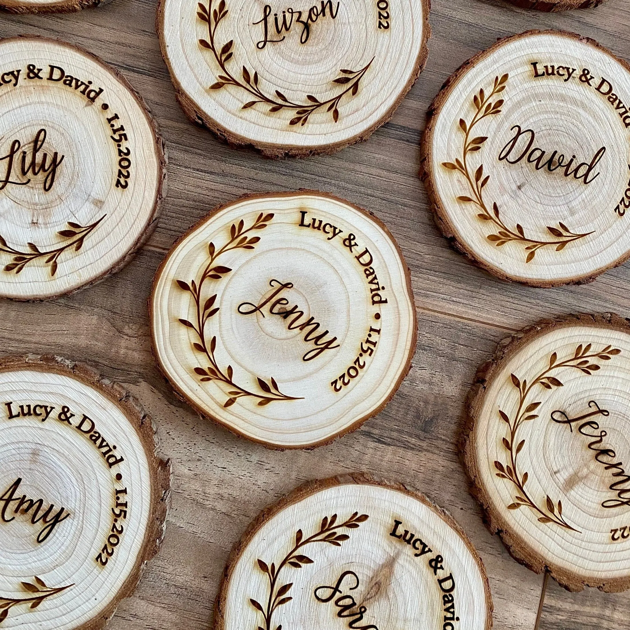 Custom Wood Slice Wedding Favors