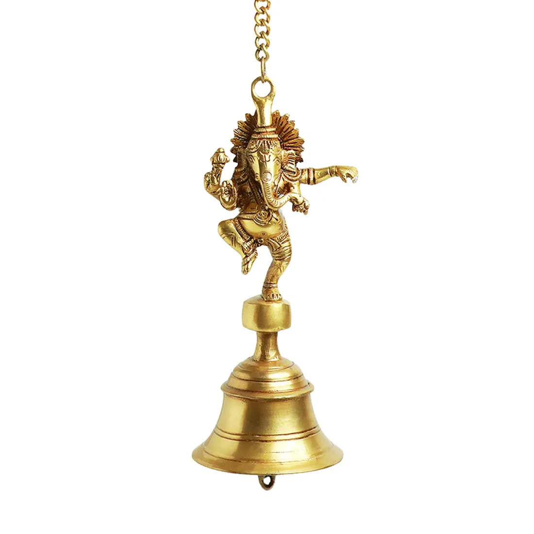 Dancing Ganpati Hand-Etched Decorative Hanging Bell In Brass (Set of 2)