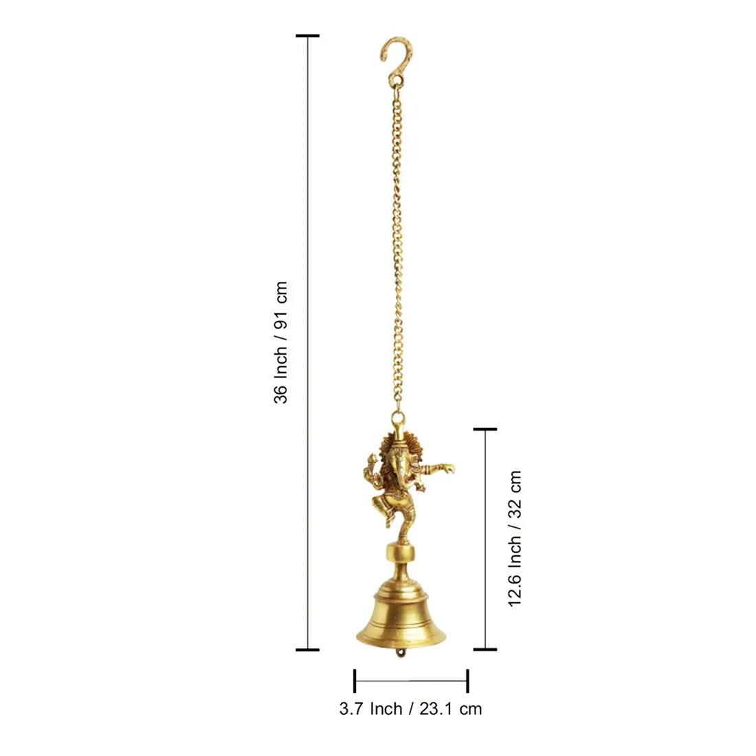 Dancing Ganpati Hand-Etched Decorative Hanging Bell In Brass (Set of 2)