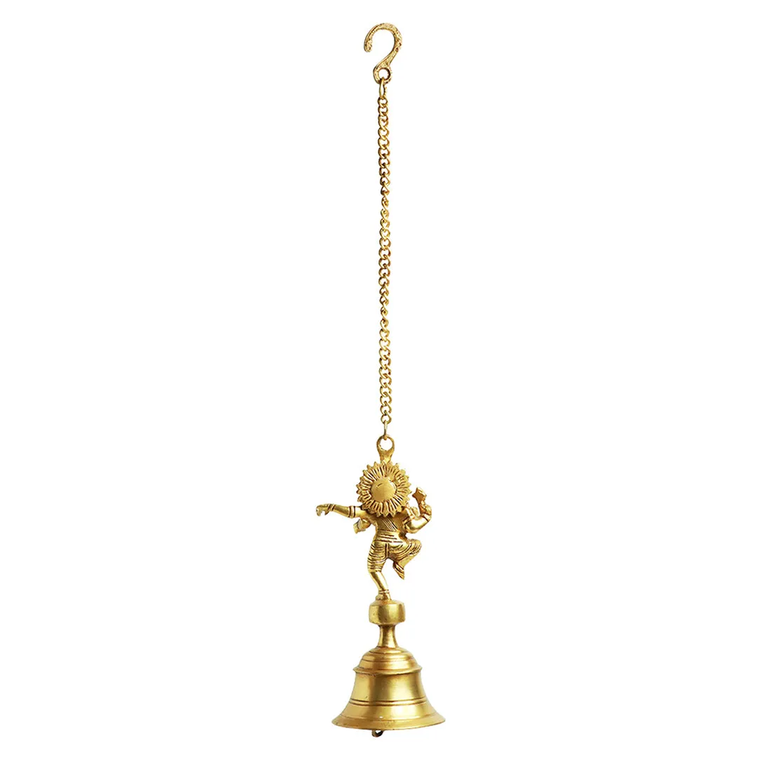 Dancing Ganpati Hand-Etched Decorative Hanging Bell In Brass (Set of 2)