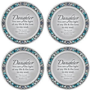 Daughter Light Aqua Blue 4.5 x 4.5 Resin Polymer Jeweled Coaster Set of 4