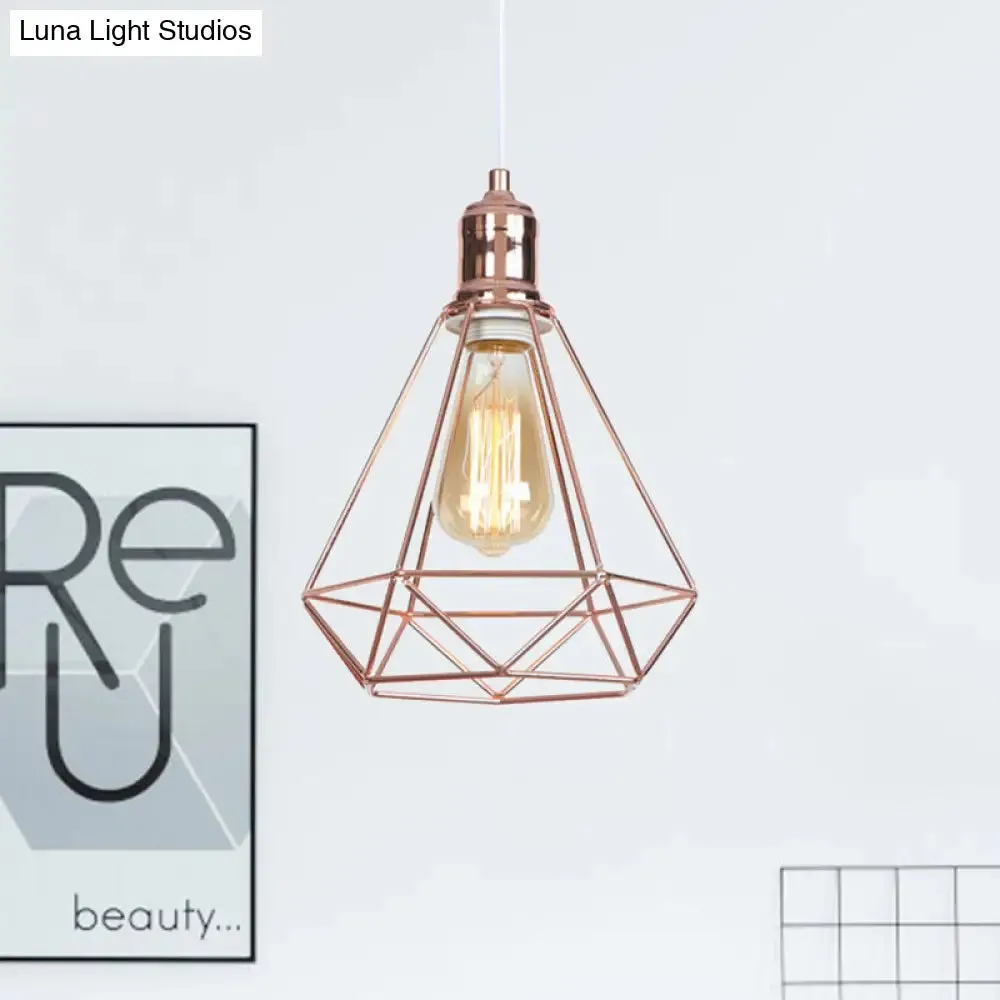 Diamond-shaped Rose Gold Pendant Light - Industrial Head Coffee Shop Ceiling Fixture