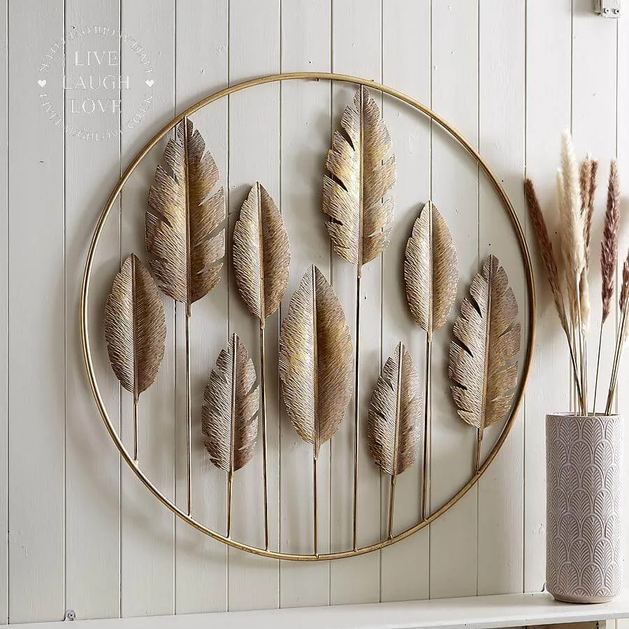 Extra Large Gold Coloured Leaf Metal Wall Art 81cm