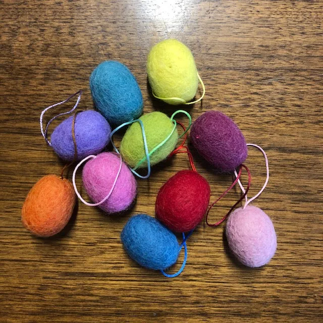 Felted Egg Hanging Decorations Rainbow Set of 10