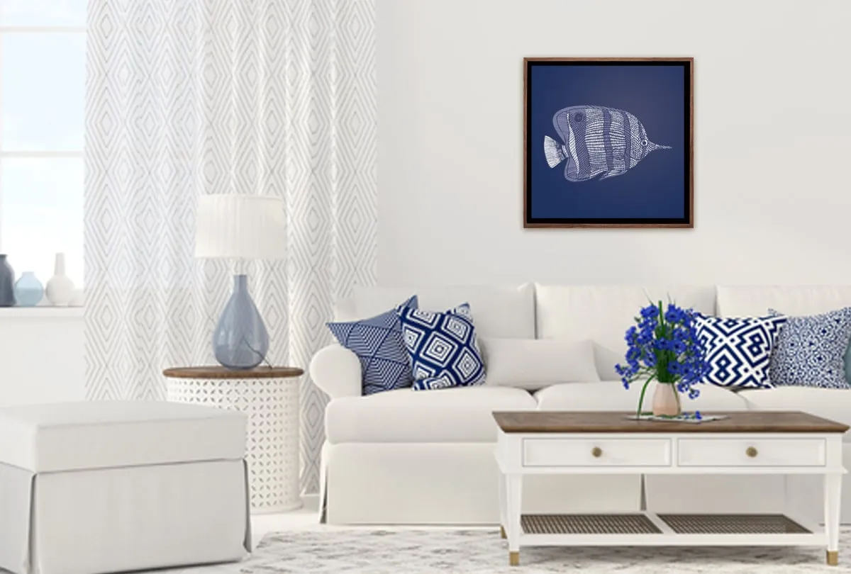 Fish 1 White on Navy | Canvas Wall Art Print