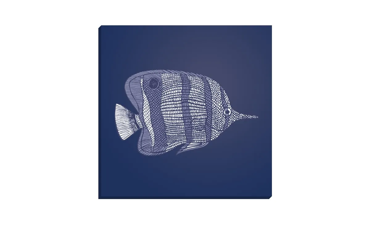 Fish 1 White on Navy | Canvas Wall Art Print