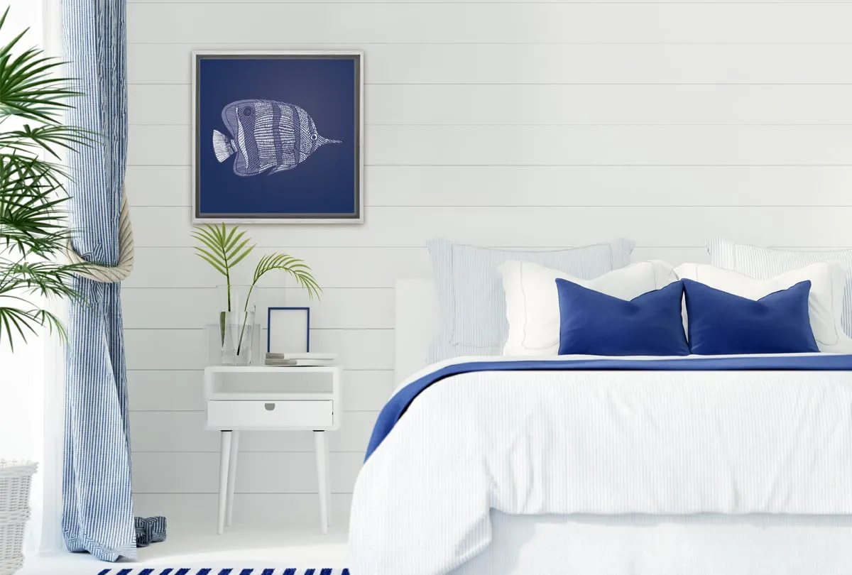 Fish 1 White on Navy | Canvas Wall Art Print