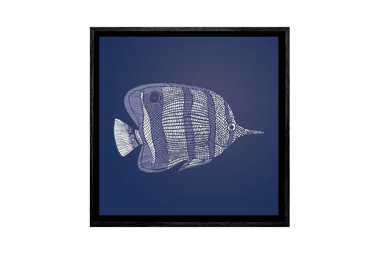 Fish 1 White on Navy | Canvas Wall Art Print