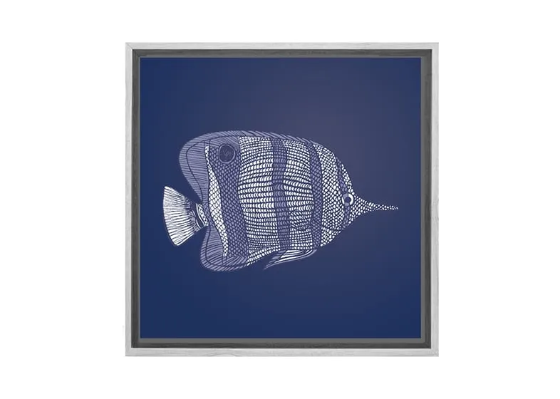 Fish 1 White on Navy | Canvas Wall Art Print