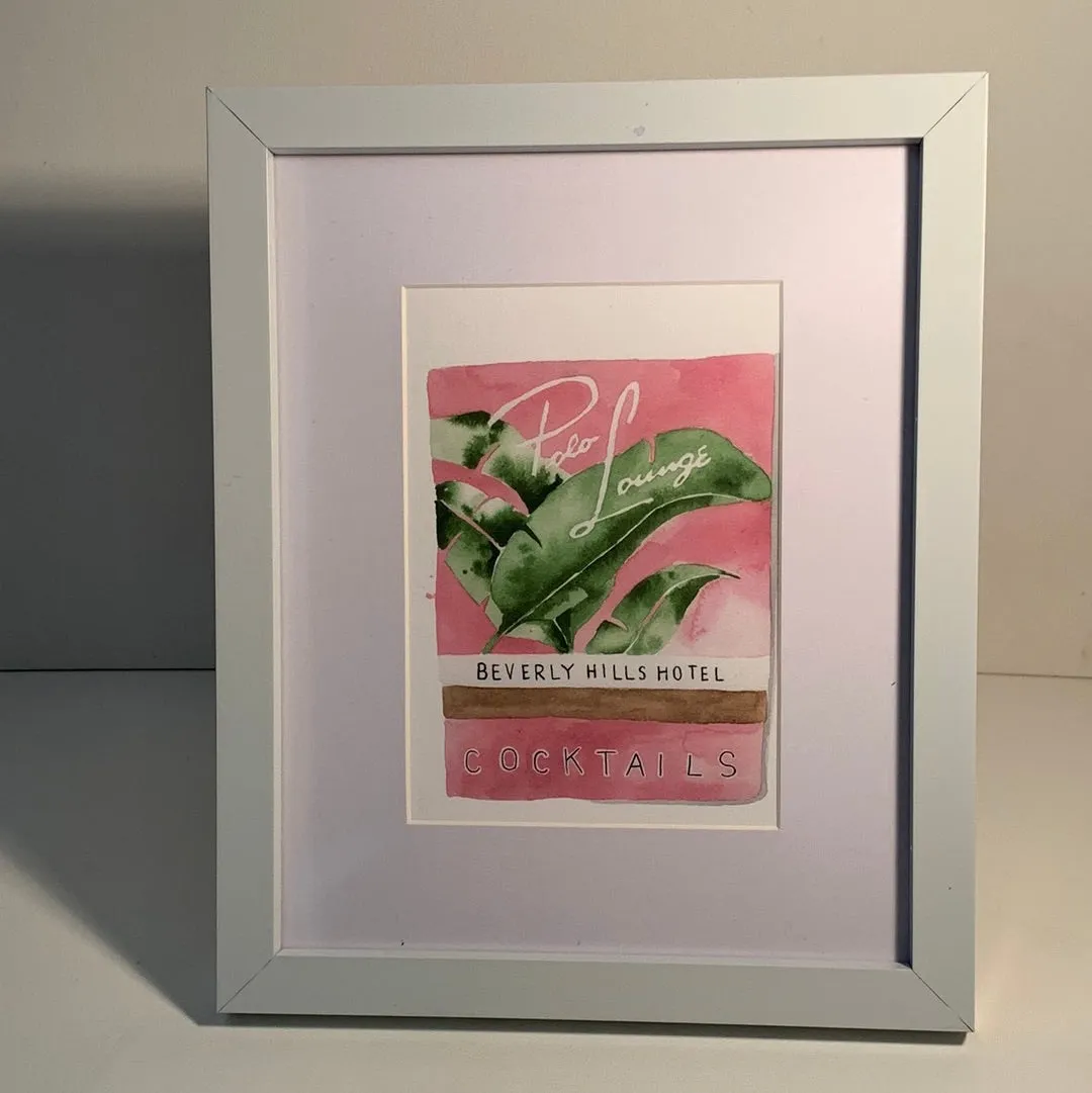 Framed Matchbook Watercolor Prints - ( seven prints)