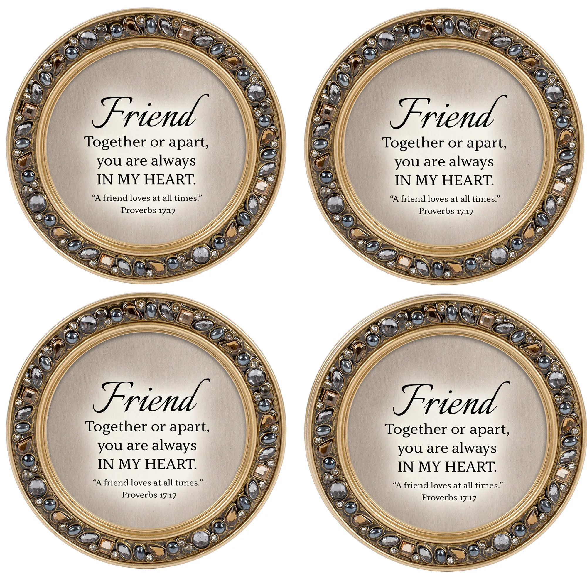 Friend Together Amber Gold 4.5 x 4.5 Resin Polymer Jeweled Coaster Set of 4