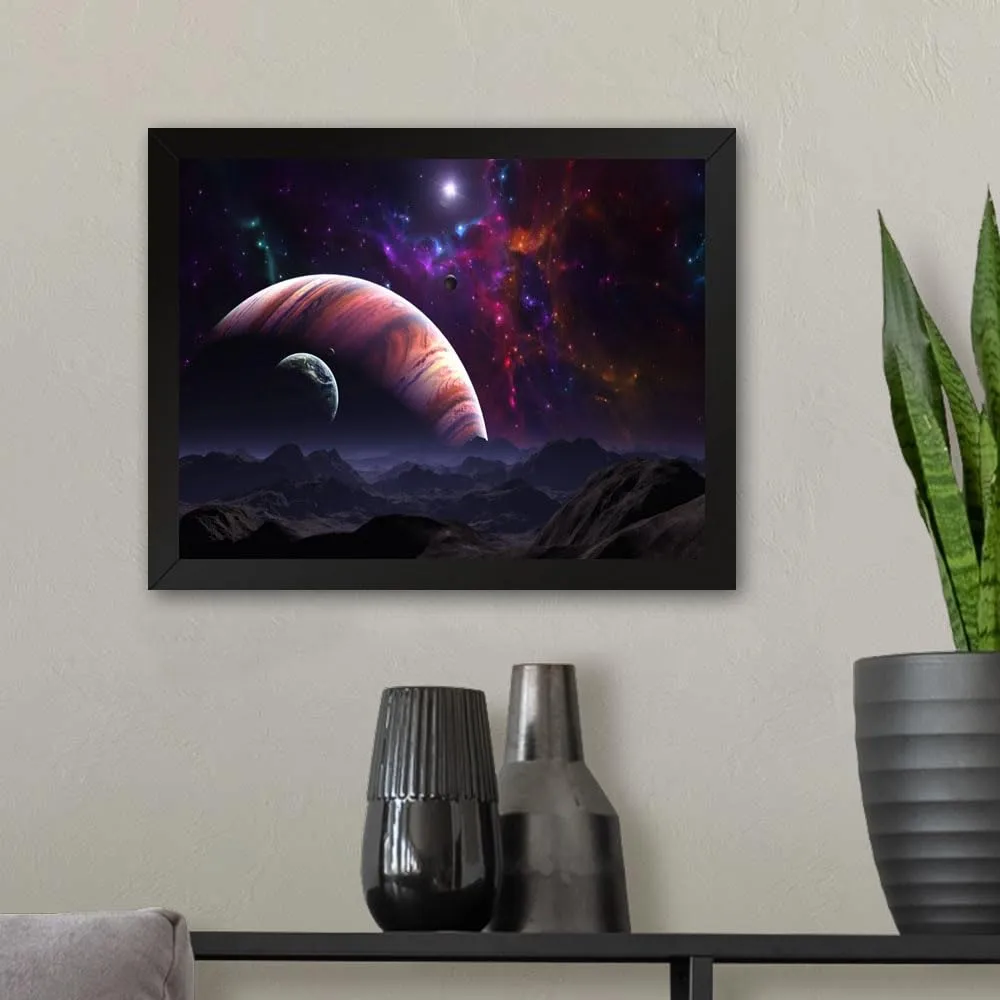 GADGETS WRAP Printed Photo Frame Matte Painting for Home Office Studio Living Room Decoration (11x9inch Black Framed) - Beautiful Space Exploration Wallpaper