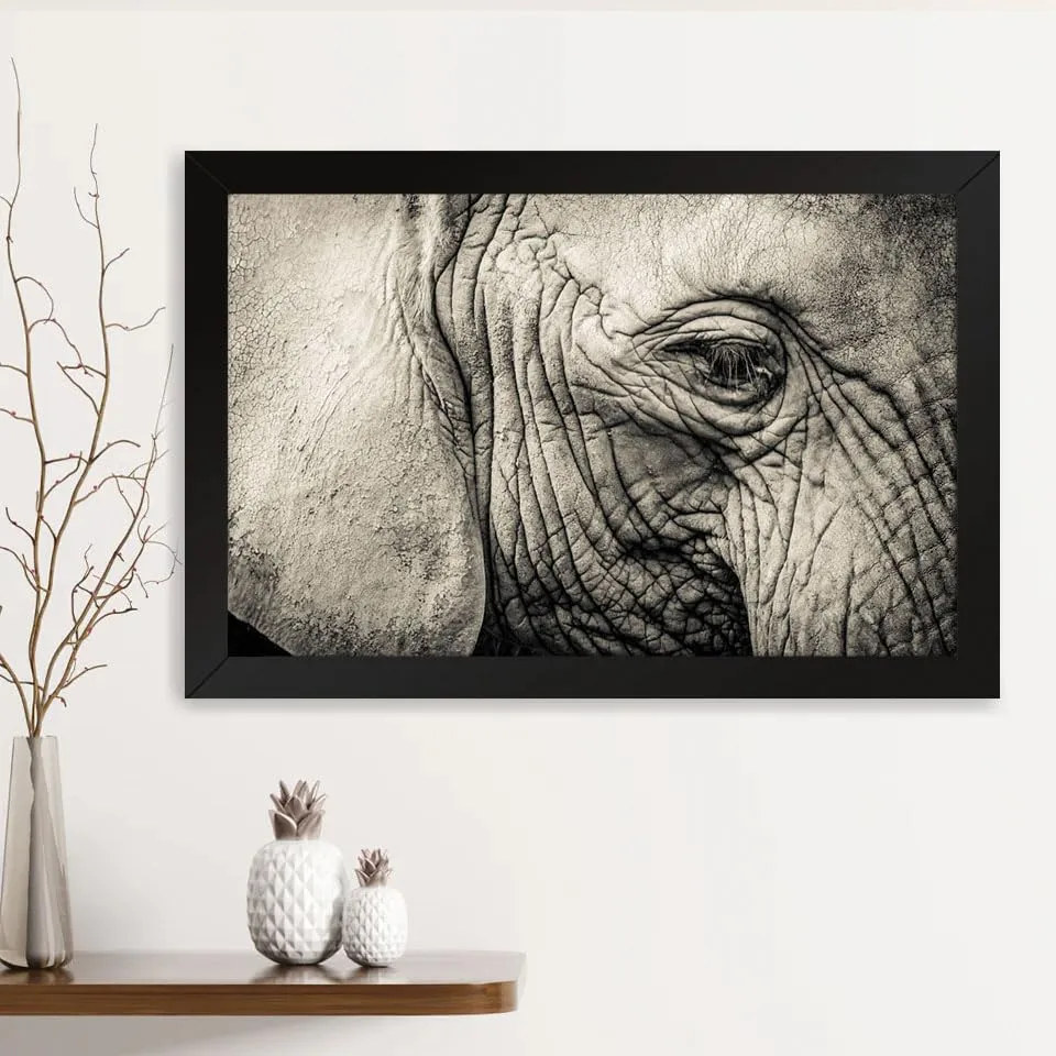 GADGETS WRAP Printed Photo Frame Matte Painting for Home Office Studio Living Room Decoration (14x11inch Black Framed) - Elephant Eye