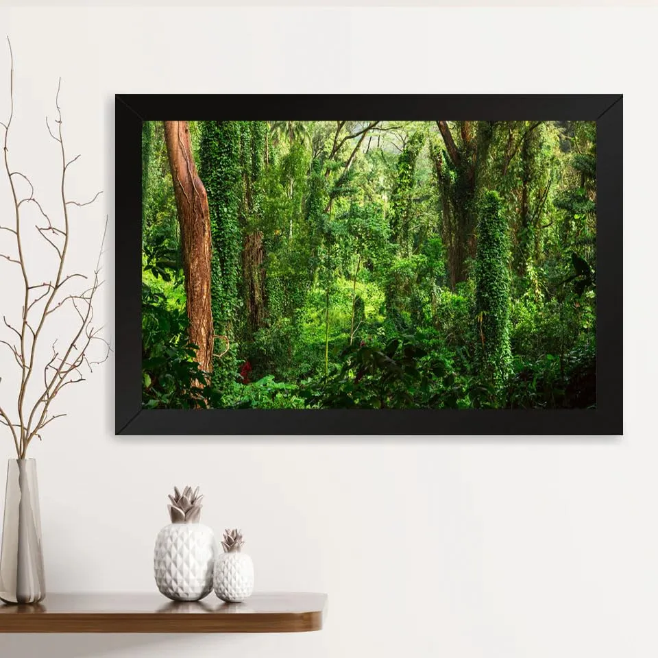 GADGETS WRAP Printed Photo Frame Matte Painting for Home Office Studio Living Room Decoration (14x11inch Black Framed) - Green Forest View