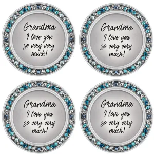 Grandma I Love You So Very Much 4.5 Inch Teal Jeweled Coaster Set of 4