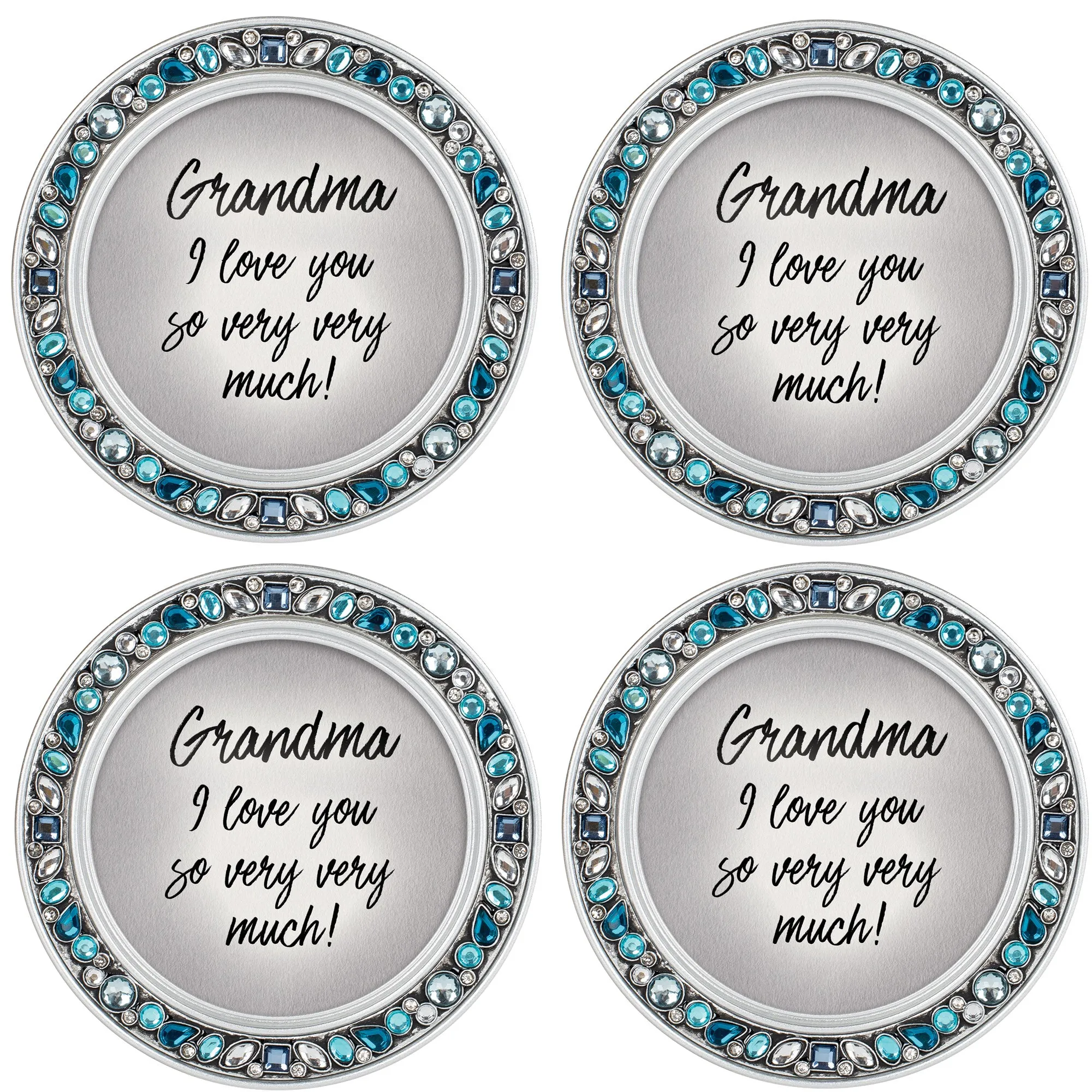 Grandma I Love You So Very Much 4.5 Inch Teal Jeweled Coaster Set of 4