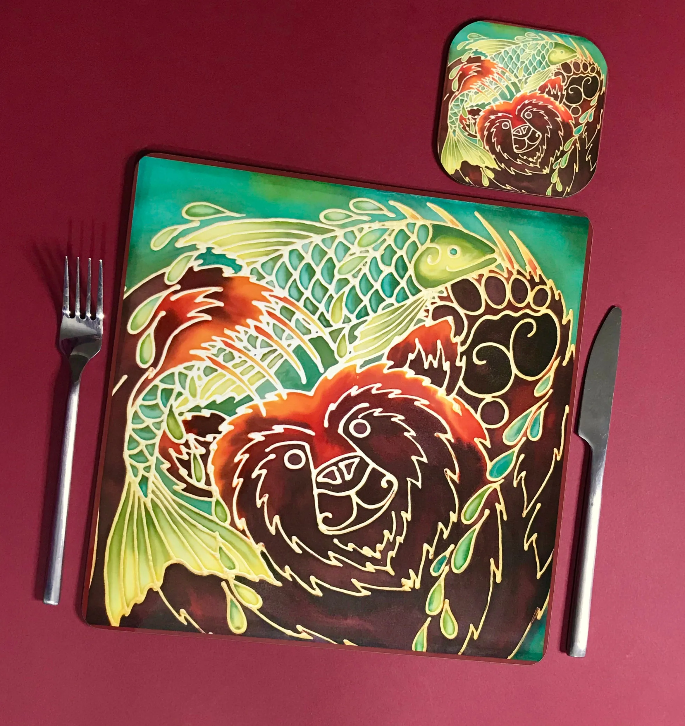 Green Caramel Kaleidascope Butterfly Table Mats & Coasters - Kaleidascope Butterfly Table Mats