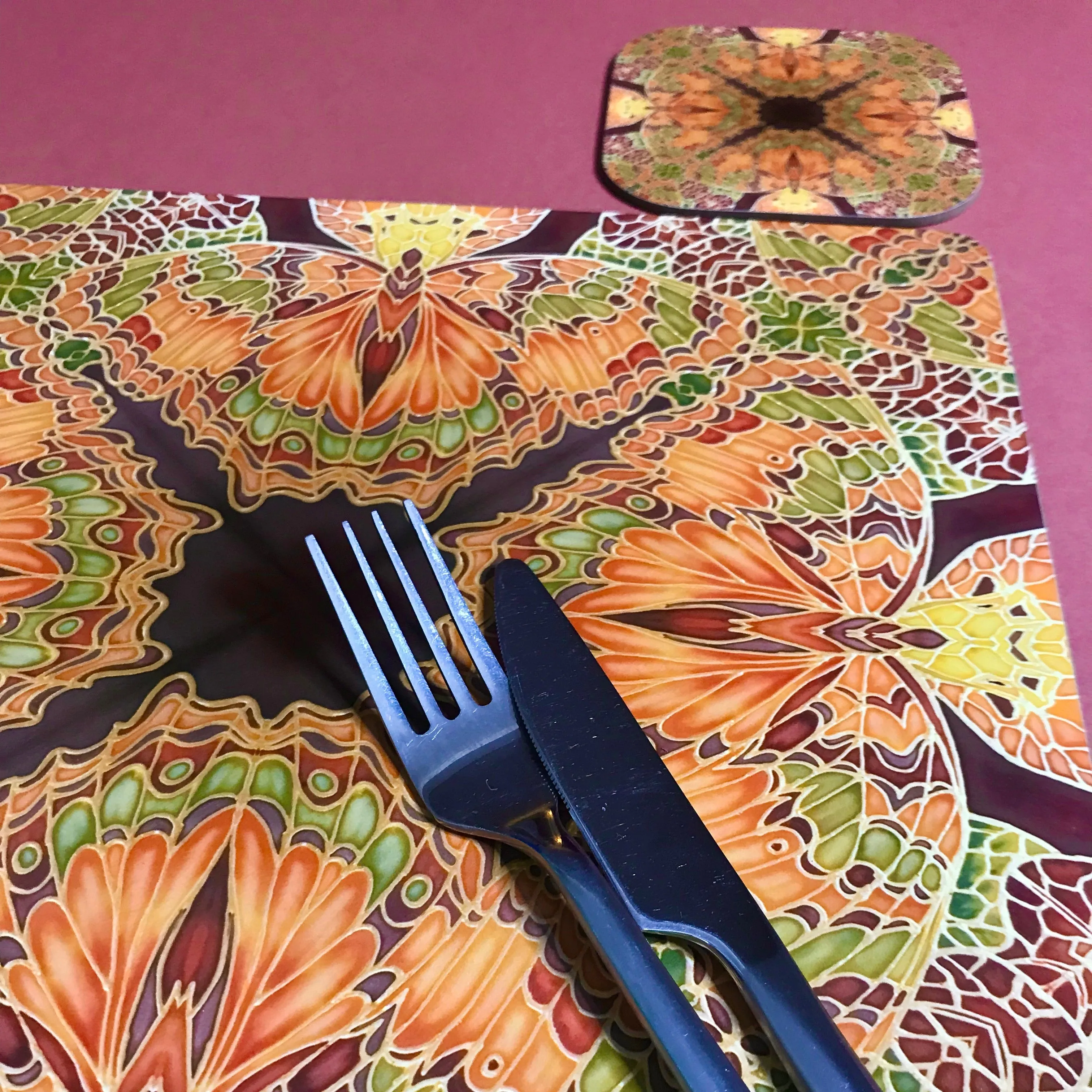 Green Caramel Kaleidascope Butterfly Table Mats & Coasters - Kaleidascope Butterfly Table Mats