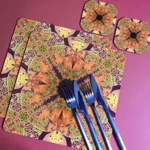 Green Caramel Kaleidascope Butterfly Table Mats & Coasters - Kaleidascope Butterfly Table Mats