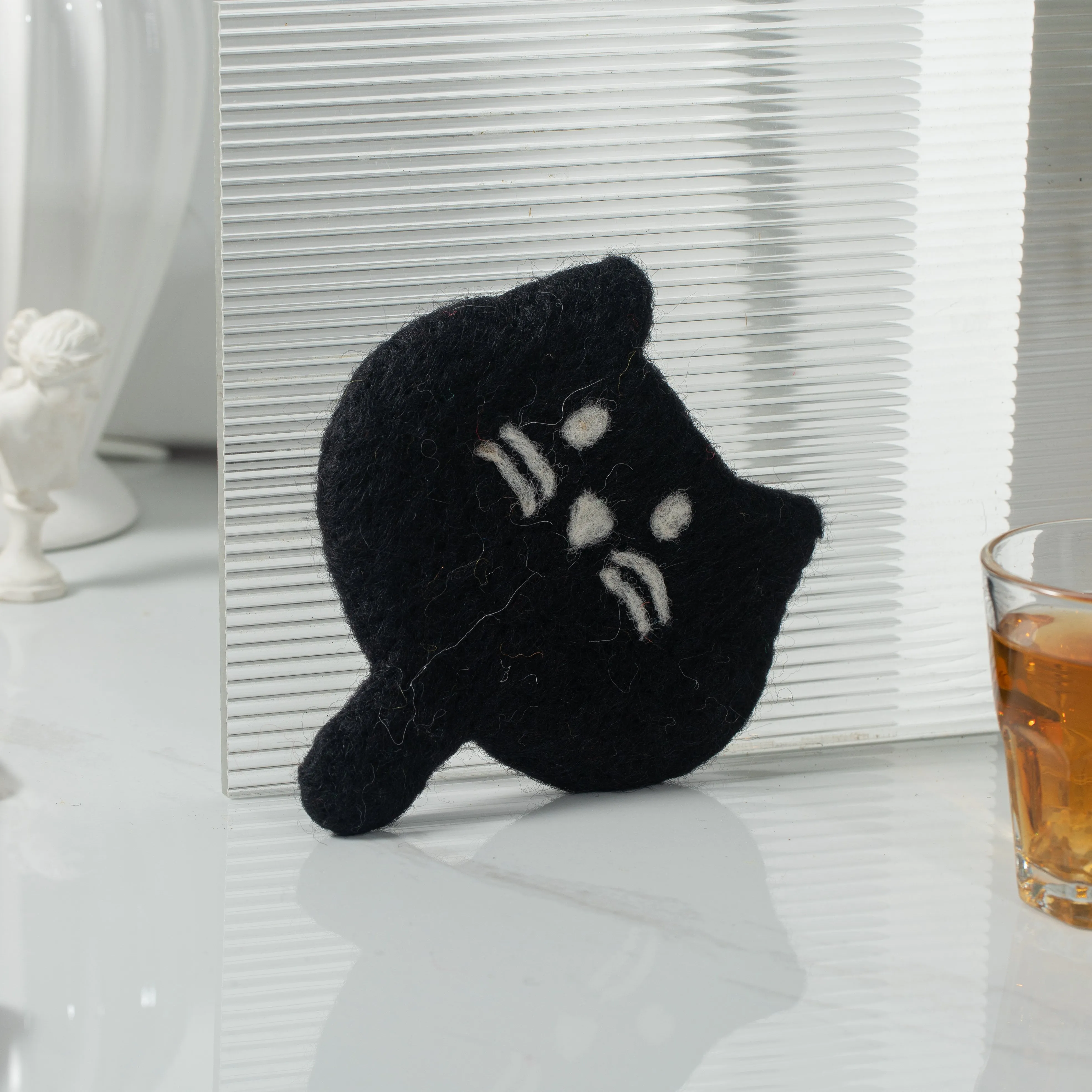 Handmade Wool Felt Kitty Cat Cup Coasters- Made in Nepal - Cute and Functional Home Decor