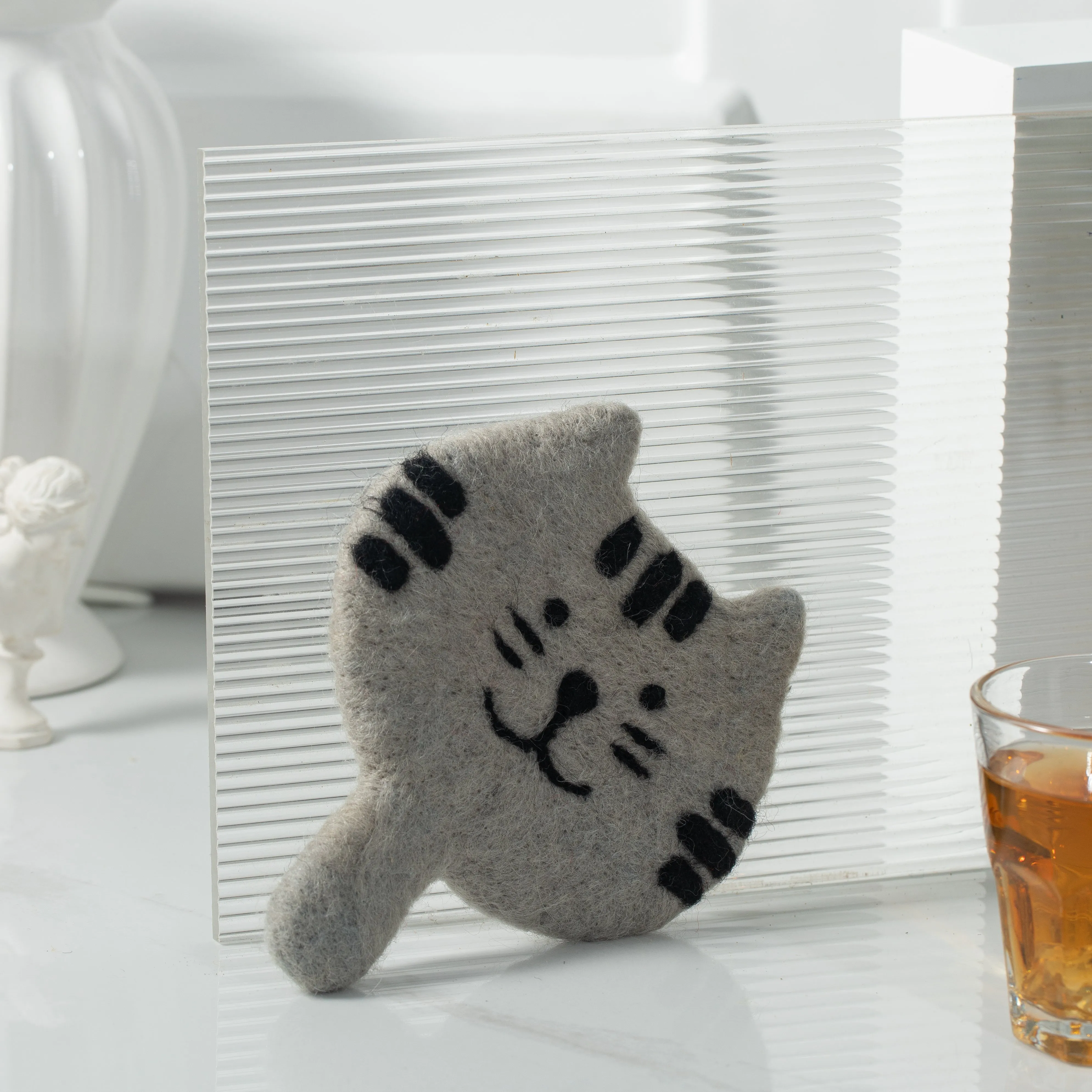 Handmade Wool Felt Kitty Cat Cup Coasters- Made in Nepal - Cute and Functional Home Decor