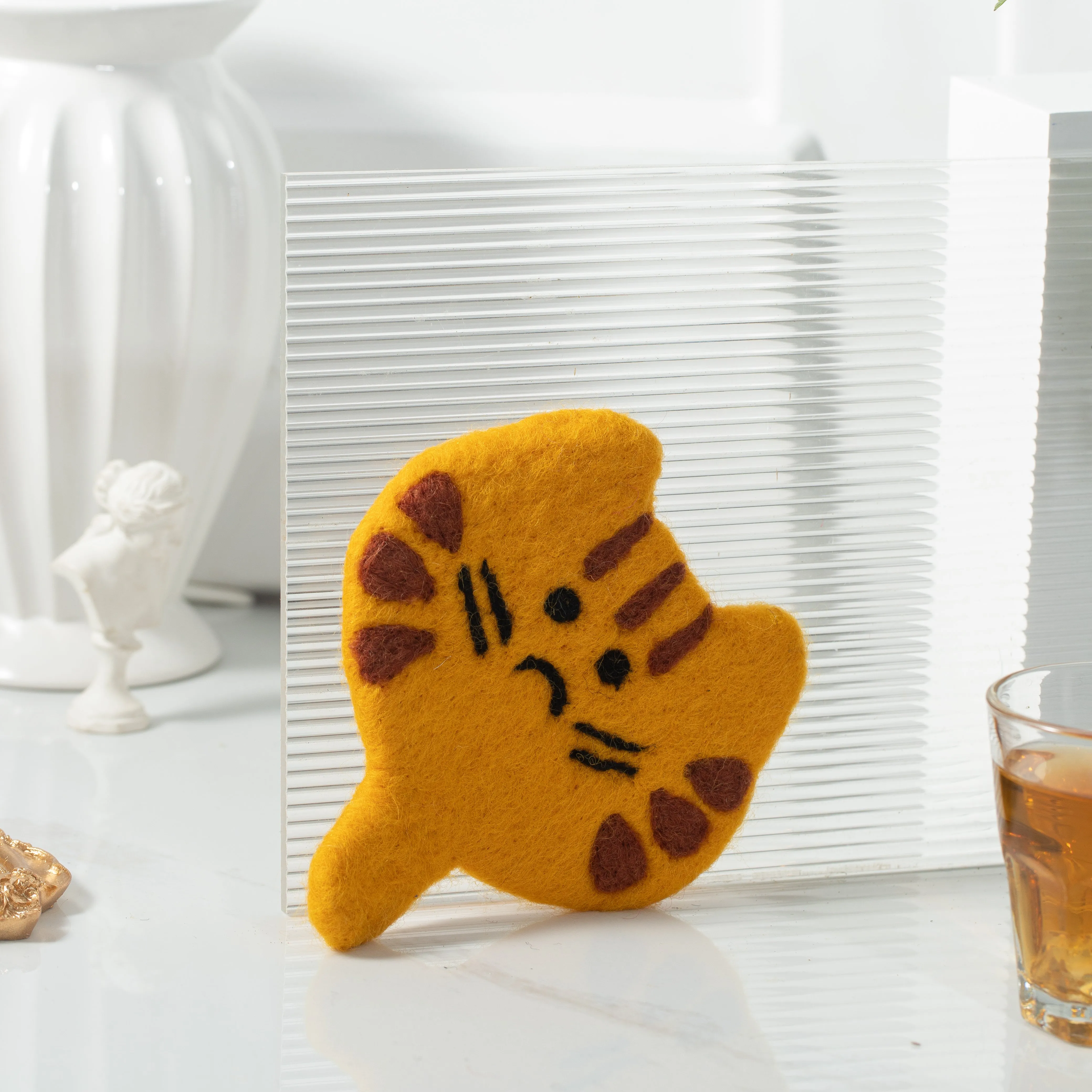 Handmade Wool Felt Kitty Cat Cup Coasters- Made in Nepal - Cute and Functional Home Decor