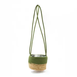 Hanging Green & Tan Woven Planter