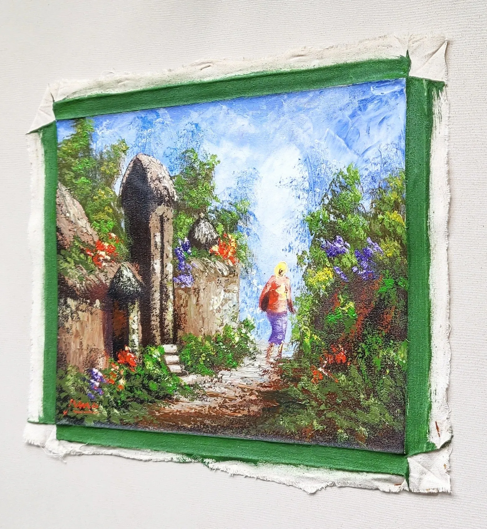 Home Decor: Wall Hangings. Colourful Textured Painting of a Village Street Scene. Unframed