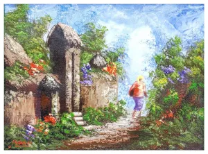 Home Decor: Wall Hangings. Colourful Textured Painting of a Village Street Scene. Unframed