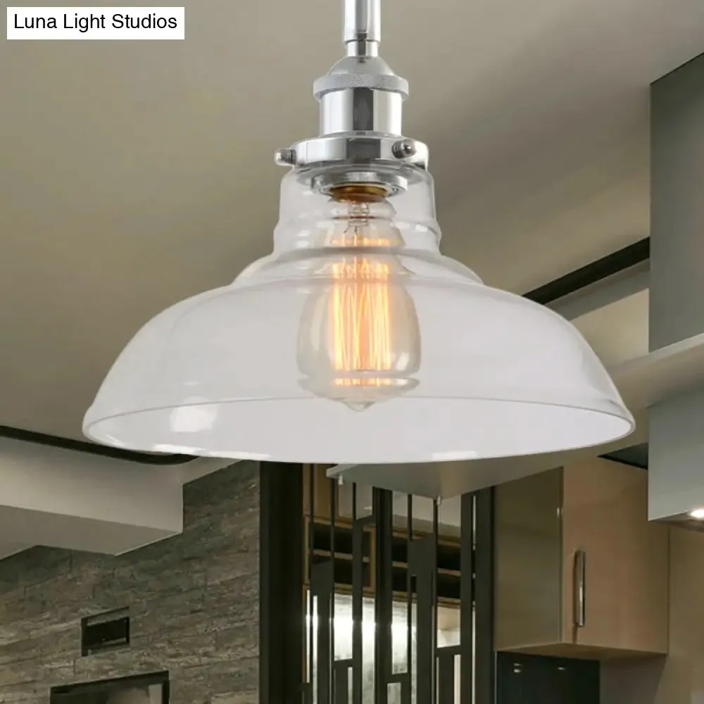 Industrial Chic Clear Glass Barn Pendant with Chrome Finish - Ideal for Restaurants