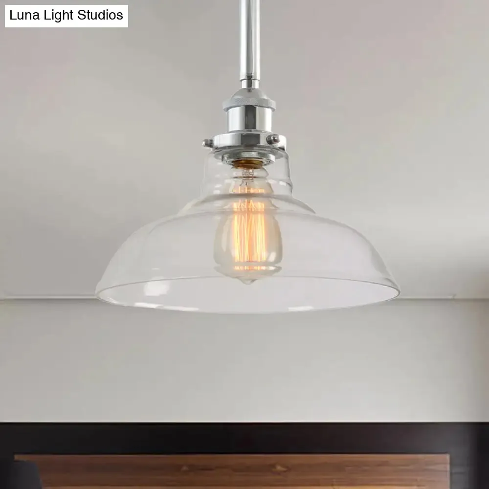 Industrial Chic Clear Glass Barn Pendant with Chrome Finish - Ideal for Restaurants